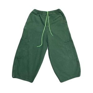 Meals Chef Pants Size S/M Ultra Wide Leg Cargo Style 100% Cotton Green